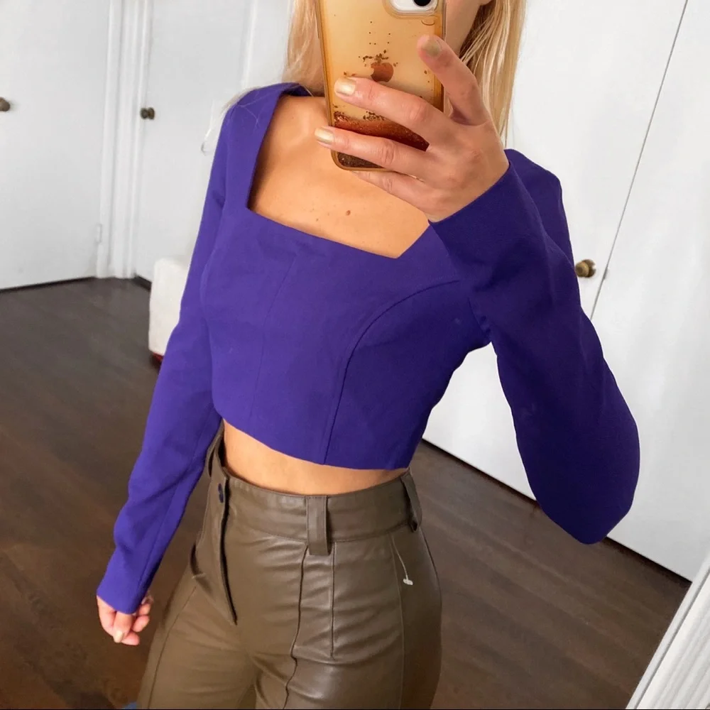 💜 ZARA PURPLE LONG SLEEVE CROP TOP!